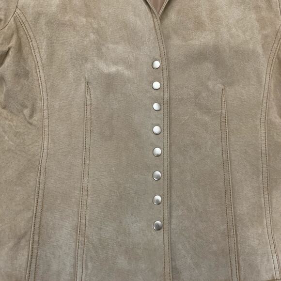 Coldwater Creek Jacket Size Petite Medium Tan Leather Blazer Snap Front - Picture 4 of 9